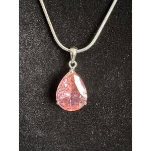 Pre-owned Pink Teardrop Pendant Necklace + New 18-20" Chain — Elegant Gift N122